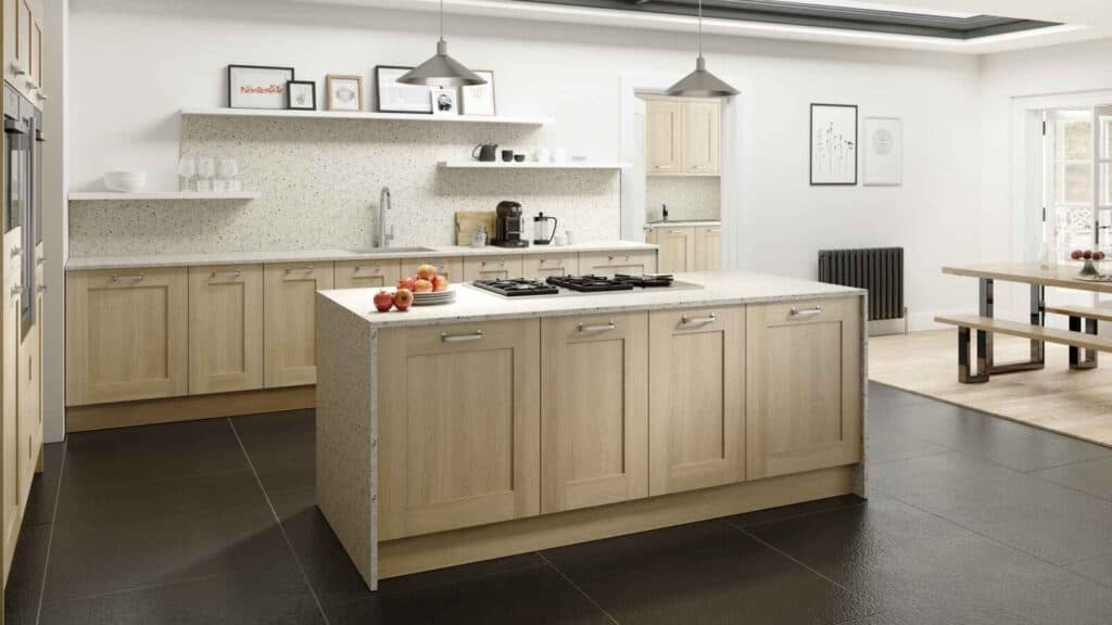 a sand oak wood shaker kitchen