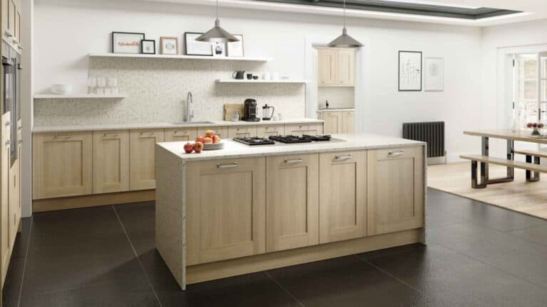 a sand oak wood shaker kitchen