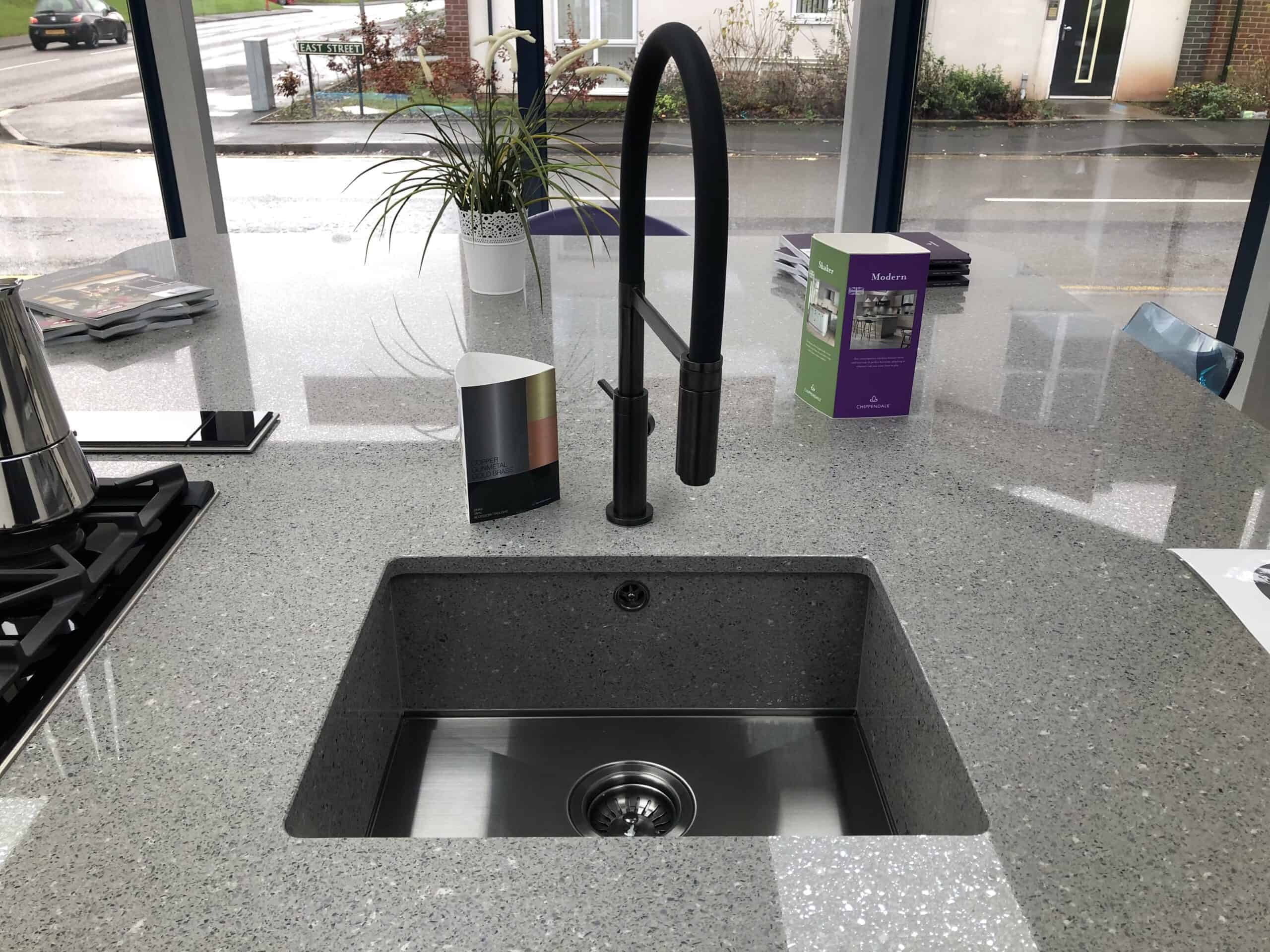 a kitchen sink on display at New Design Kitchens in Cannock